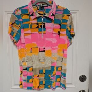 Jamie Sadock Top Women’s Large Multicolor Geometric Short Sleeve Quarter Zip